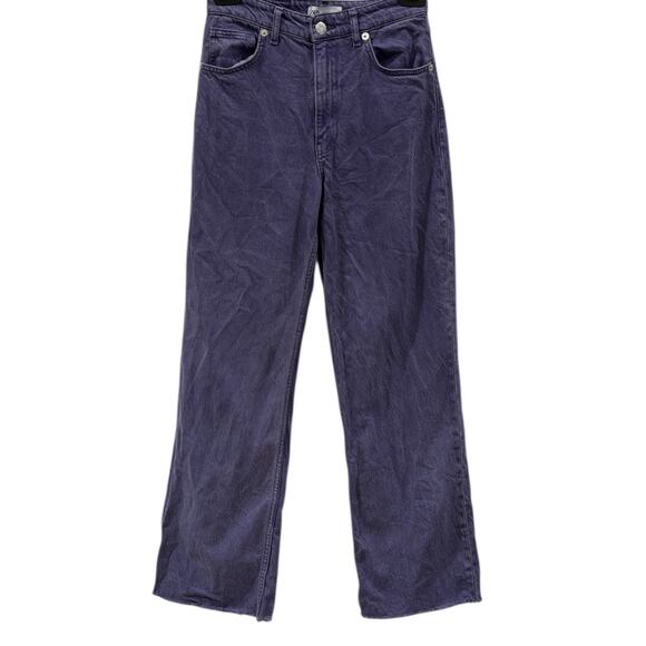 Zara Marine Straight Leg Frayed Hem Jeans In Purple - Picture 2 of 7